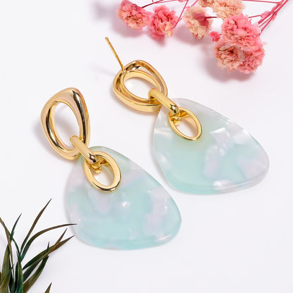 Gold Mint Green Acrylic Dangle Earrings, Modern Geometric Statement Earrings, Lightweight Drop Earrings for Parties, Gift for Her