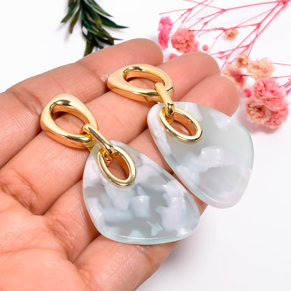 Gold Mint Green Acrylic Dangle Earrings, Modern Geometric Statement Earrings, Lightweight Drop Earrings for Parties, Gift for Her