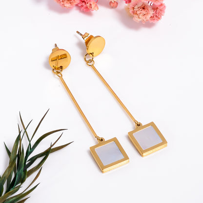 Gold Pearl Dangle Earrings, Geometric Design, Mother of Pearl Inlay Earrings, Silver Pearl Earrings, Jewelry for Women, Gift for Her