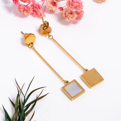 Gold Pearl Dangle Earrings, Geometric Design, Mother of Pearl Inlay Earrings, Silver Pearl Earrings, Jewelry for Women, Gift for Her