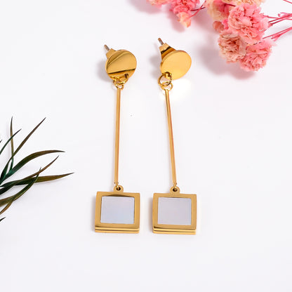 Gold Pearl Dangle Earrings, Geometric Design, Mother of Pearl Inlay Earrings, Silver Pearl Earrings, Jewelry for Women, Gift for Her