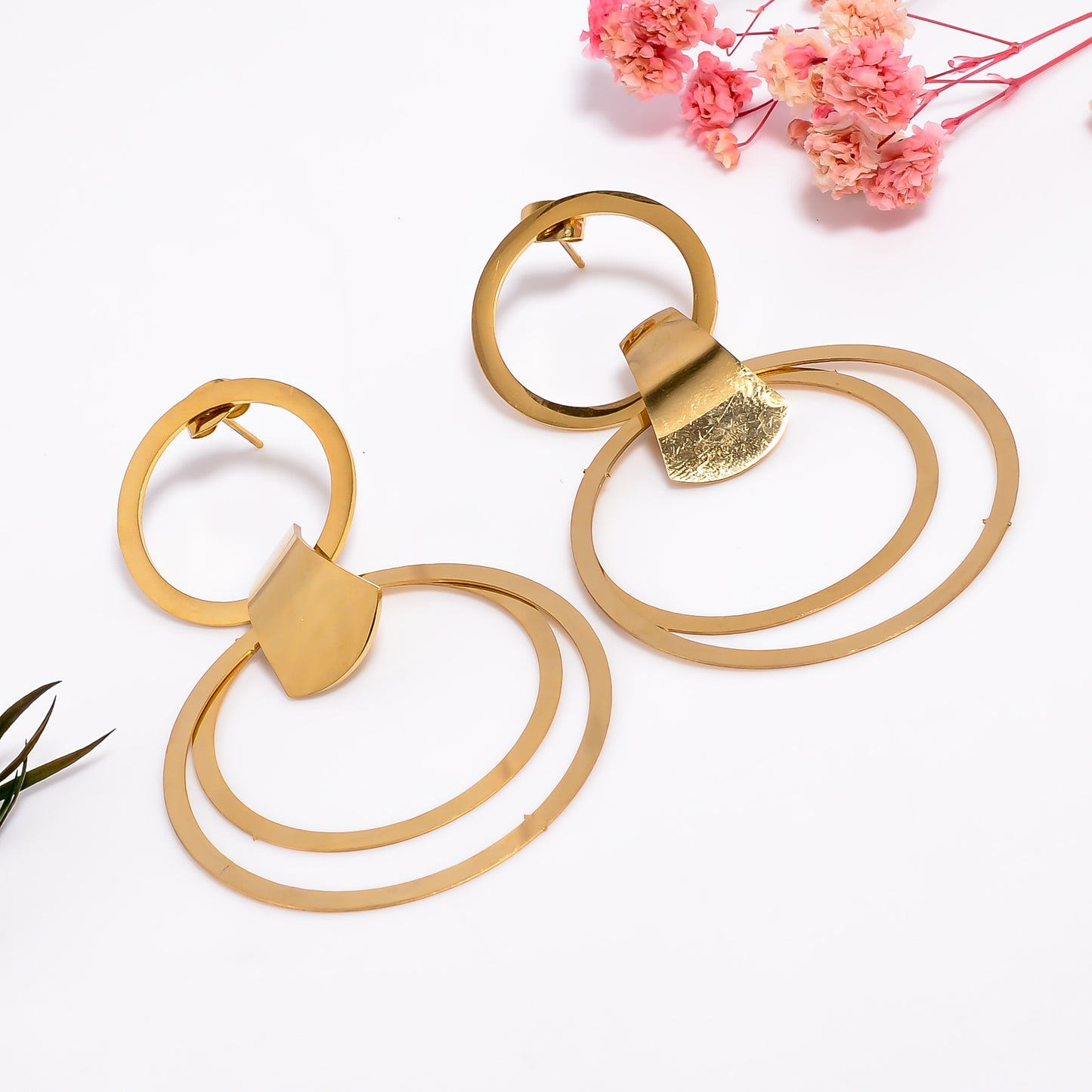 Anti tarnsih Circle Dangler Earrings, Oversized Gold Statement Earrings, Bold Geometric Earrings for Women, Gift for Her