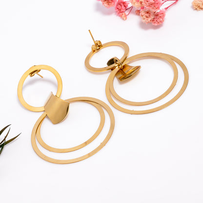 Anti tarnsih Circle Dangler Earrings, Oversized Gold Statement Earrings, Bold Geometric Earrings for Women, Gift for Her