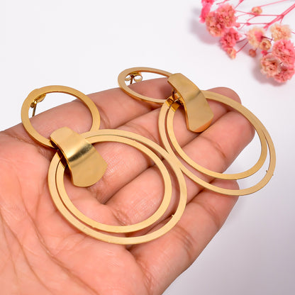 Anti tarnsih Circle Dangler Earrings, Oversized Gold Statement Earrings, Bold Geometric Earrings for Women, Gift for Her