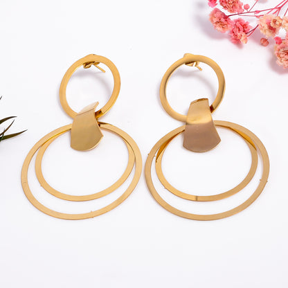 Anti tarnsih Circle Dangler Earrings, Oversized Gold Statement Earrings, Bold Geometric Earrings for Women, Gift for Her