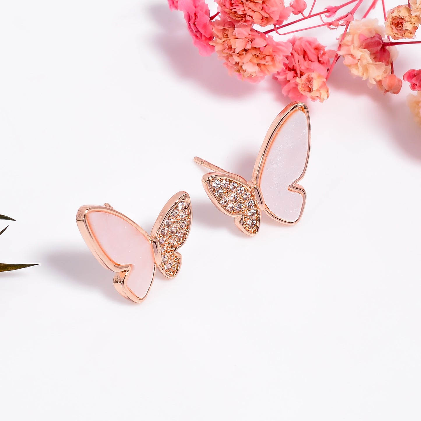 CZ Studded Butterfly Shaped Studs, Silver Butterfly Earrings, Enchanted Wings Stud Earrings, Rose Gold Earrings, Gift for Women & Girls