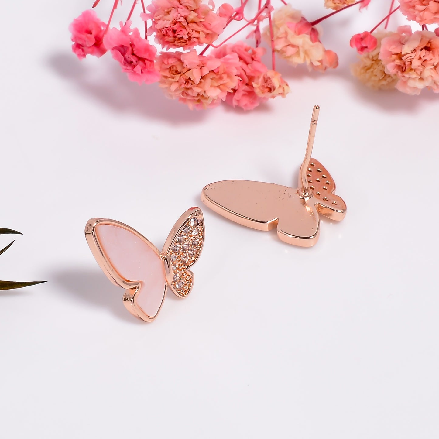 CZ Studded Butterfly Shaped Studs, Silver Butterfly Earrings, Enchanted Wings Stud Earrings, Rose Gold Earrings, Gift for Women & Girls