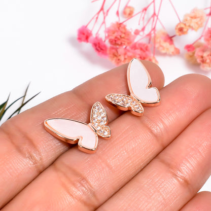 CZ Studded Butterfly Shaped Studs, Silver Butterfly Earrings, Enchanted Wings Stud Earrings, Rose Gold Earrings, Gift for Women & Girls