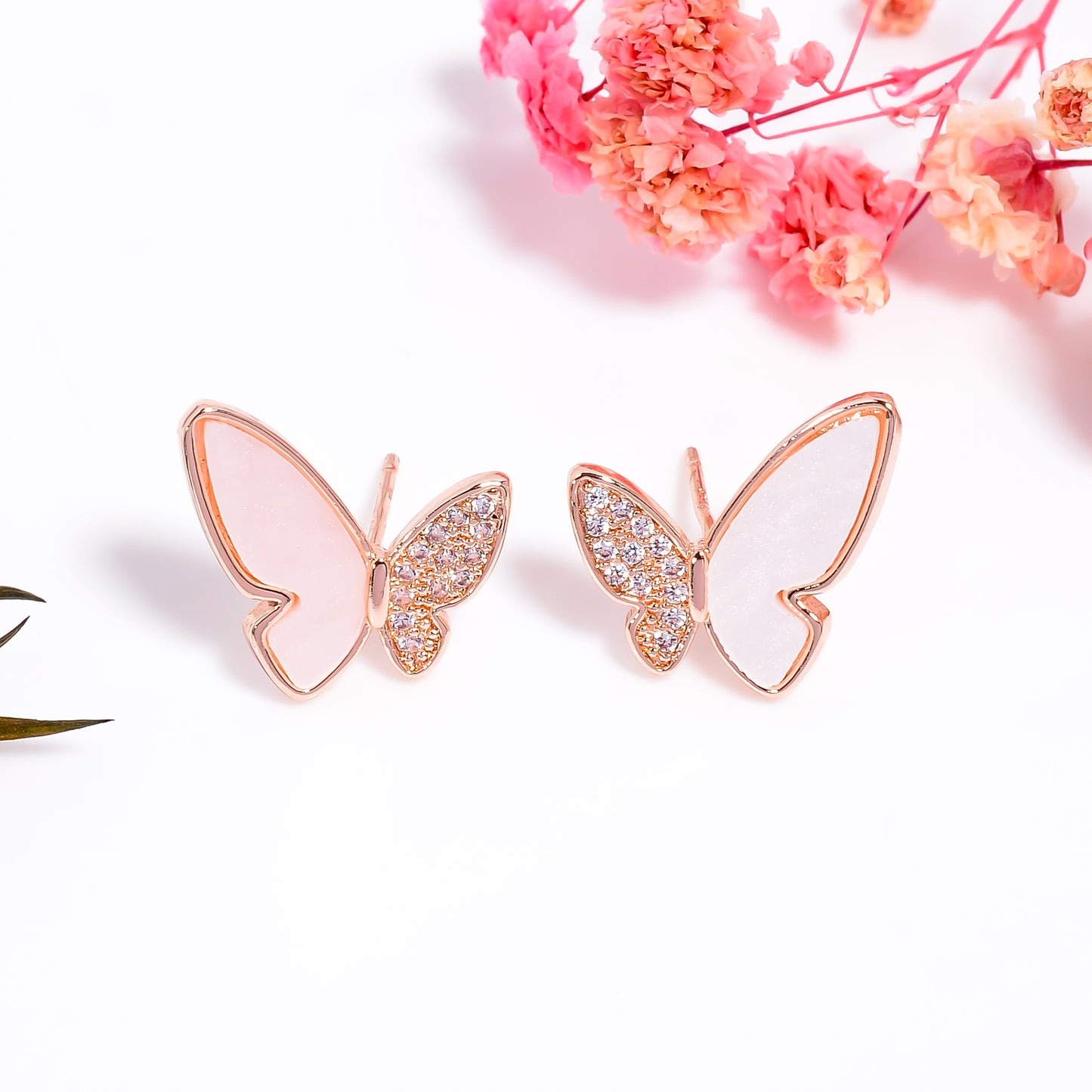 CZ Studded Butterfly Shaped Studs, Silver Butterfly Earrings, Enchanted Wings Stud Earrings, Rose Gold Earrings, Gift for Women & Girls