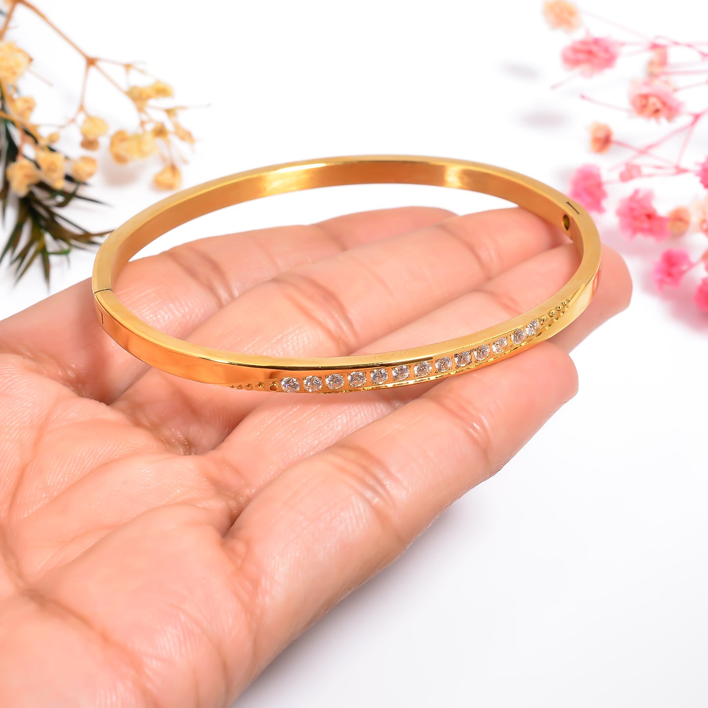 Women Stone Studded Cuff Bracelet, 2.5 Inch Bracelet for Women, Anti Tarmish Stainless Steel Bangle Bracelet, Gift for Her