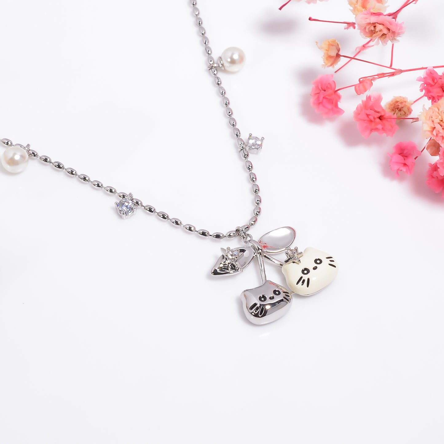 Cute Cat Pendant, Kitty Cat Chic Necklace, Dainty Cat Charm Pendant Chain, Enamel Charm, Pendant for Women, Kitten Necklace, Pet Lover Gift