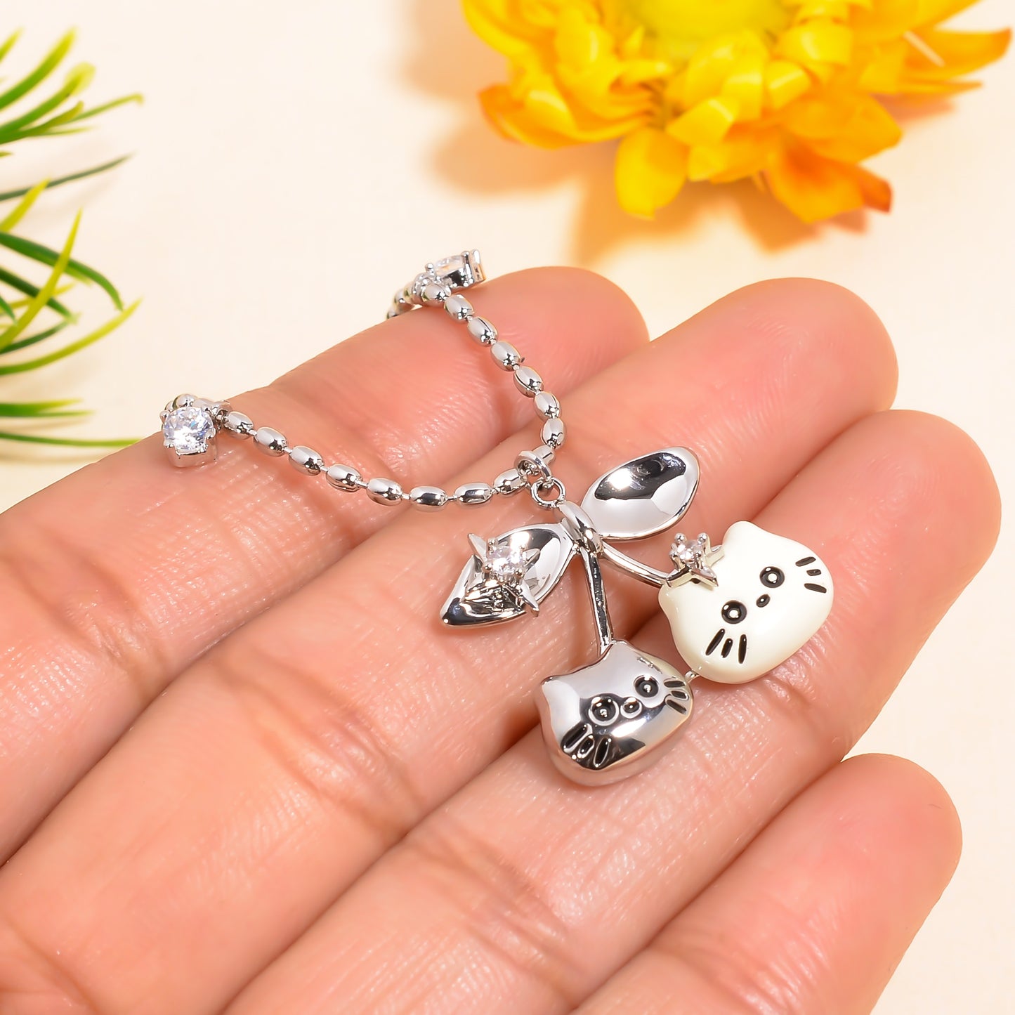 Cute Cat Pendant, Kitty Cat Chic Necklace, Dainty Cat Charm Pendant Chain, Enamel Charm, Pendant for Women, Kitten Necklace, Pet Lover Gift
