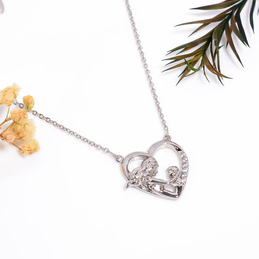 Mother's Love Heart Pendant Necklace, Mother's Day Gift, Gift for Mom, CZ Stone Heart Shape Pendant with Adjustable Chain, Gift for Mother