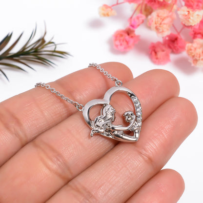 Mother's Love Heart Pendant Necklace, Mother's Day Gift, Gift for Mom, CZ Stone Heart Shape Pendant with Adjustable Chain, Gift for Mother