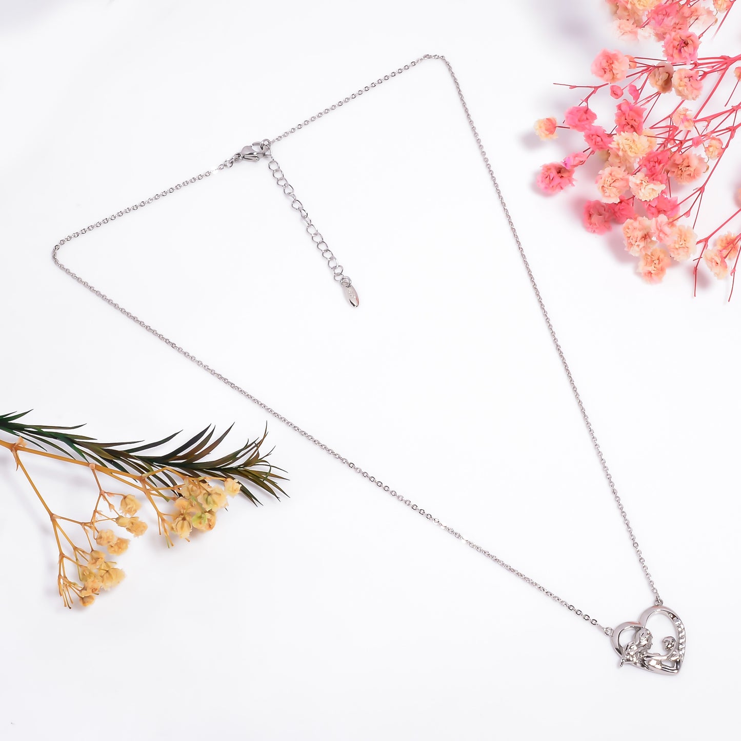 Mother's Love Heart Pendant Necklace, Mother's Day Gift, Gift for Mom, CZ Stone Heart Shape Pendant with Adjustable Chain, Gift for Mother