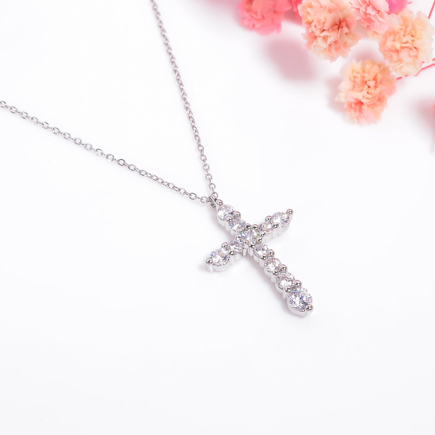 Cross Pendant, Tiny Cross Charm Necklace with Adjustable Chain, Jesus Pendant, Christian Charms, CZ Stone Cross Charms, Holy Cross Pendant