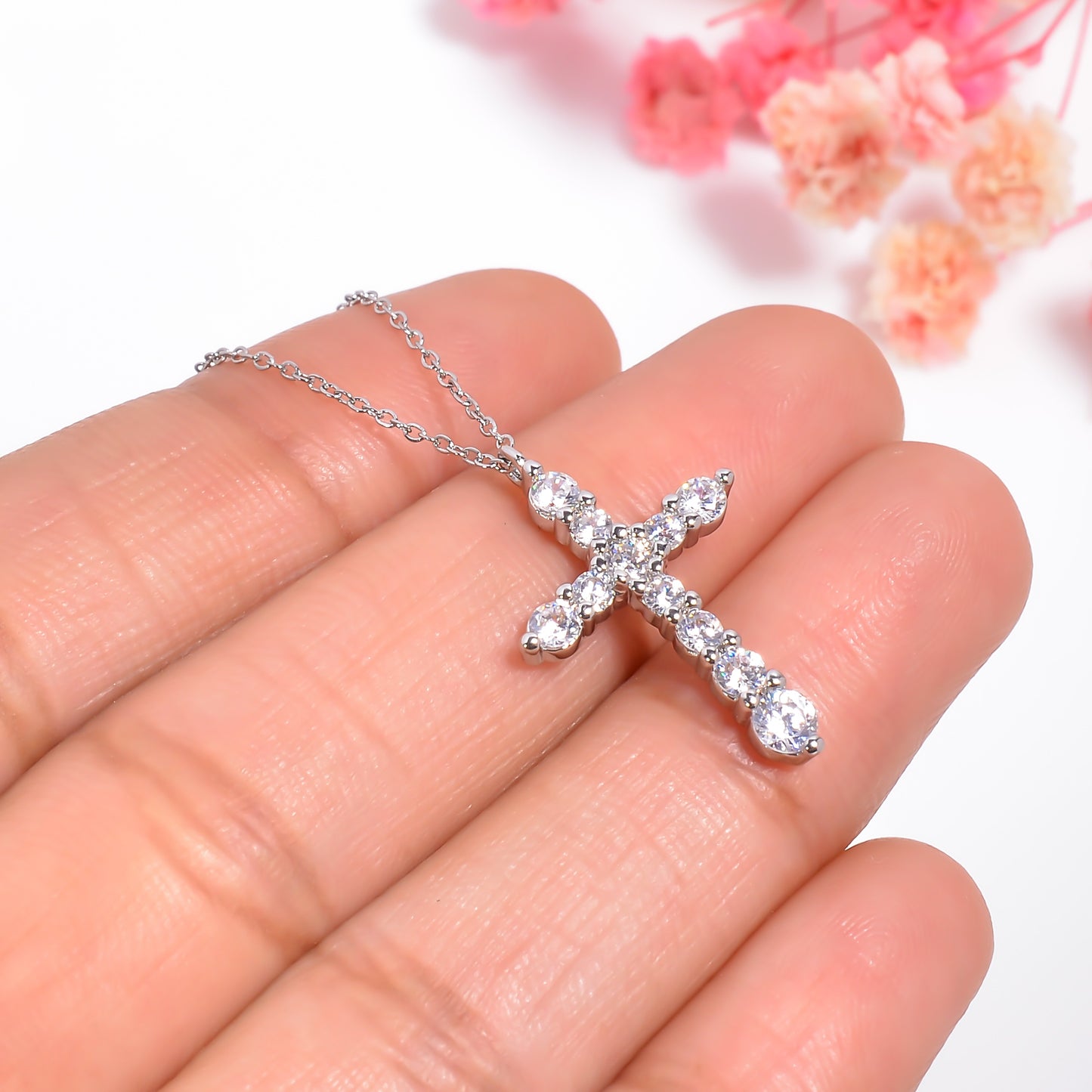 Cross Pendant, Tiny Cross Charm Necklace with Adjustable Chain, Jesus Pendant, Christian Charms, CZ Stone Cross Charms, Holy Cross Pendant
