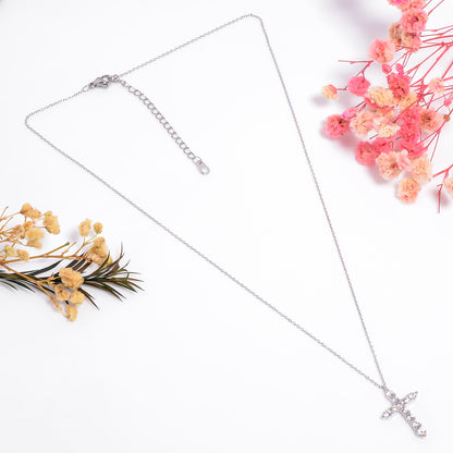 Cross Pendant, Tiny Cross Charm Necklace with Adjustable Chain, Jesus Pendant, Christian Charms, CZ Stone Cross Charms, Holy Cross Pendant