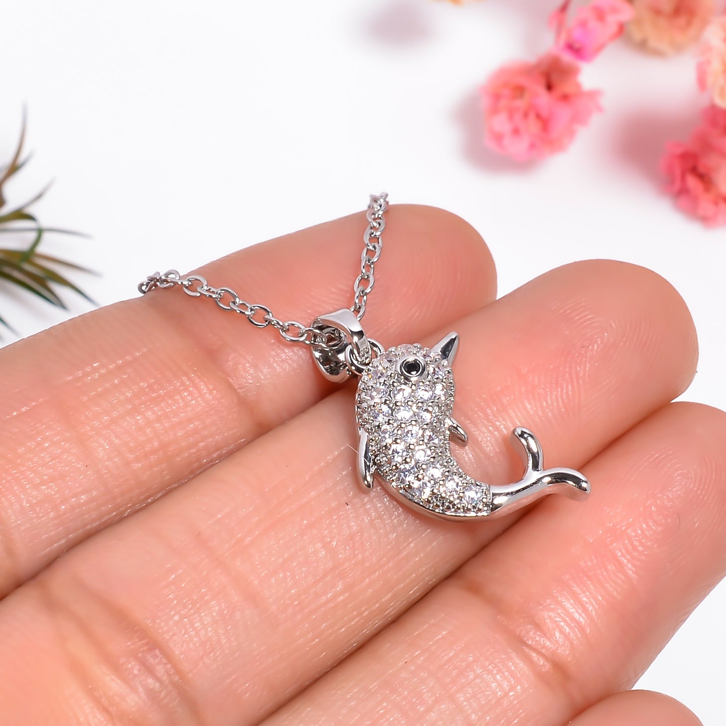 Dolphin pendant necklace, Dolphin Shaped Pendant With Adjustable Chain, Mini Dolphin Charm Pendant, Ocean Necklace, Marine Life Necklace