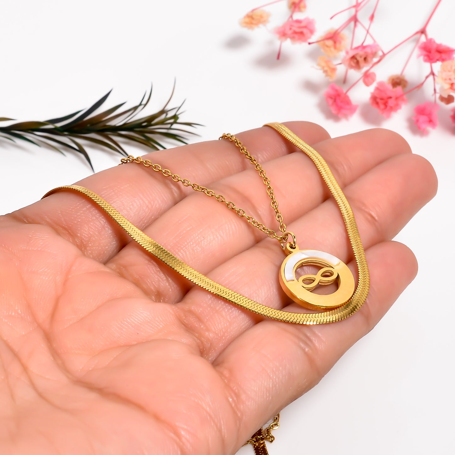 Infinity Necklace, Endless Love Symbol, Infinity Sign Necklace for Women, Double Layer Chain Pendant, Snake Chain Necklace, Adjustable Chain
