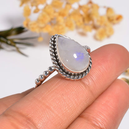 Natural Moonstone Gemstone Ring, 925 Silver Gemstone Jewelry, Handmade Ring for Woman, Anniversary Ring, Wedding Gift for Her