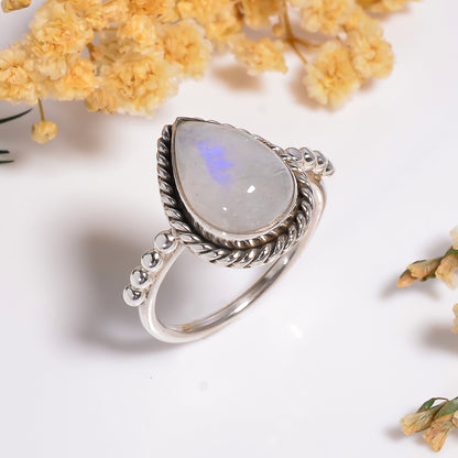 Natural Moonstone Gemstone Ring, 925 Silver Gemstone Jewelry, Handmade Ring for Woman, Anniversary Ring, Wedding Gift for Her