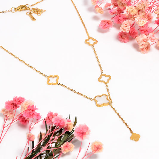 Vintage Four Leaf Clover Necklace, Floral Pendant Necklace with Adjustable Chain, Necklace for Women, Gift for Her