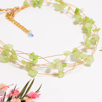 Green Aventurine Necklace, Natural Aventurine Collar Necklace, Wired Beads Necklace, Stone Beaded Choker Necklace, Handmade Gemstone Choker