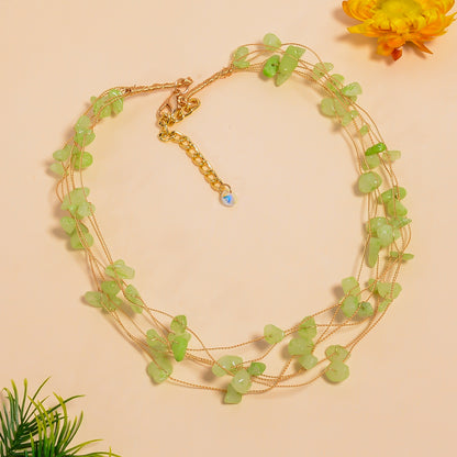 Green Aventurine Necklace, Natural Aventurine Collar Necklace, Wired Beads Necklace, Stone Beaded Choker Necklace, Handmade Gemstone Choker