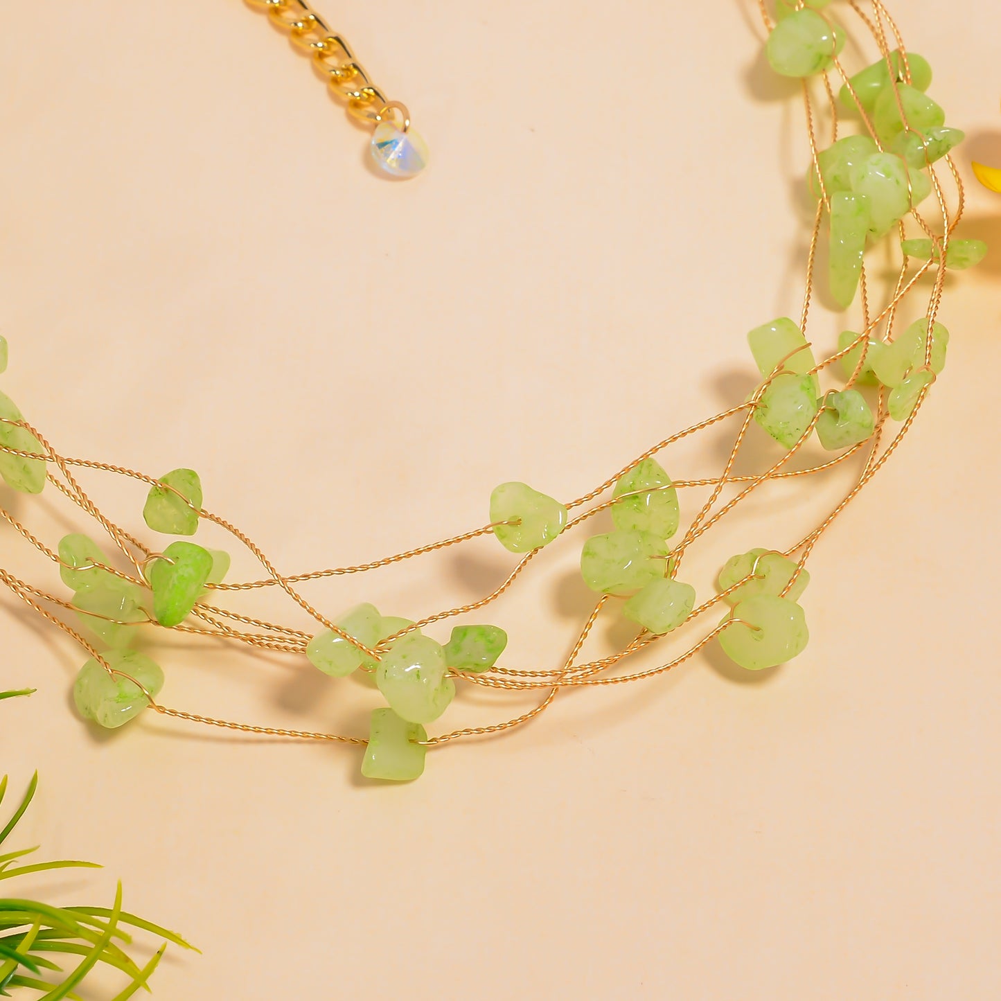 Green Aventurine Necklace, Natural Aventurine Collar Necklace, Wired Beads Necklace, Stone Beaded Choker Necklace, Handmade Gemstone Choker