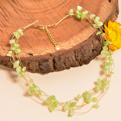 Green Aventurine Necklace, Natural Aventurine Collar Necklace, Wired Beads Necklace, Stone Beaded Choker Necklace, Handmade Gemstone Choker