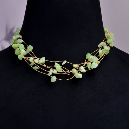 Green Aventurine Necklace, Natural Aventurine Collar Necklace, Wired Beads Necklace, Stone Beaded Choker Necklace, Handmade Gemstone Choker