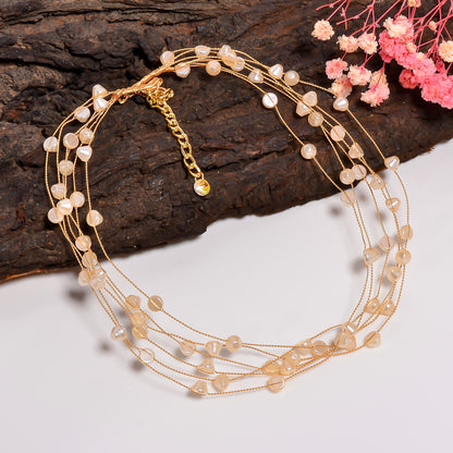 Women Choker Collar Necklace, Wire Wrapped Necklace, Mother of Pearl Beads Necklace, Handmade Necklace with Adjustable Chain, Mop Beads