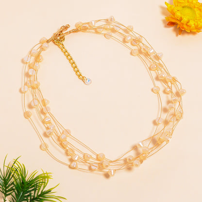 Women Choker Collar Necklace, Wire Wrapped Necklace, Mother of Pearl Beads Necklace, Handmade Necklace with Adjustable Chain, Mop Beads