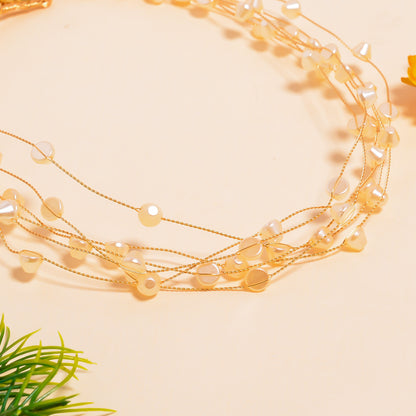Women Choker Collar Necklace, Wire Wrapped Necklace, Mother of Pearl Beads Necklace, Handmade Necklace with Adjustable Chain, Mop Beads