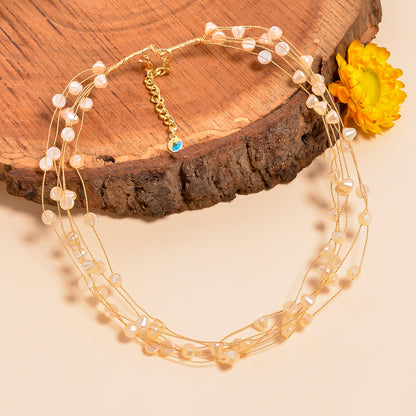 Women Choker Collar Necklace, Wire Wrapped Necklace, Mother of Pearl Beads Necklace, Handmade Necklace with Adjustable Chain, Mop Beads