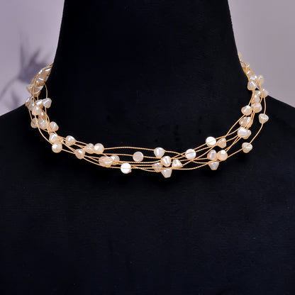 Women Choker Collar Necklace, Wire Wrapped Necklace, Mother of Pearl Beads Necklace, Handmade Necklace with Adjustable Chain, Mop Beads