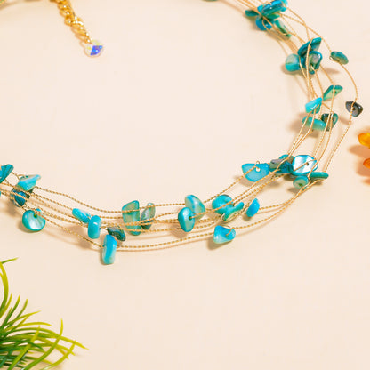 Natural Turquoise Gemstone Chips Necklace, Multi Layer Necklace for Women, Handmade Choker Necklace with Adjustable Chain, Gift for Her