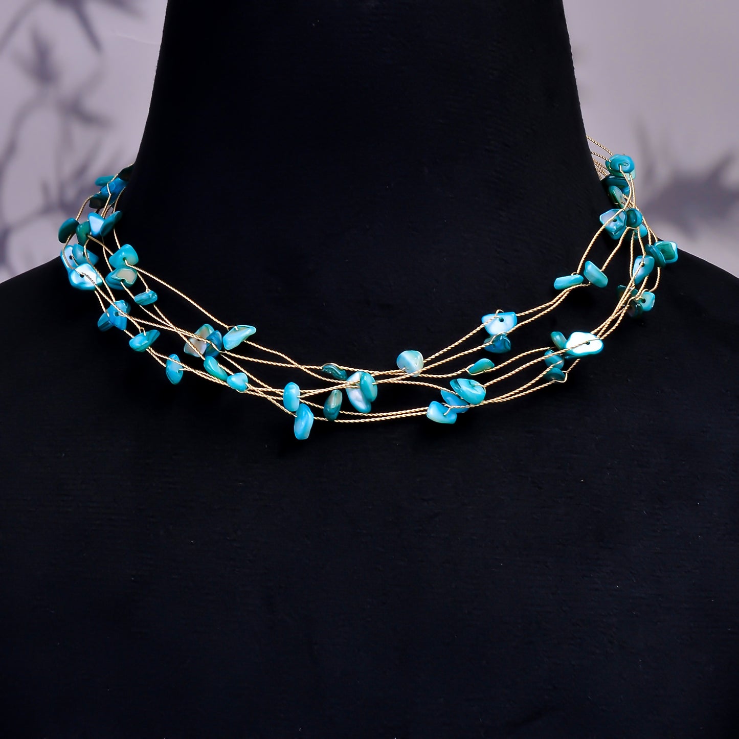 Natural Turquoise Gemstone Chips Necklace, Multi Layer Necklace for Women, Handmade Choker Necklace with Adjustable Chain, Gift for Her
