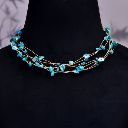 Natural Turquoise Gemstone Chips Necklace, Multi Layer Necklace for Women, Handmade Choker Necklace with Adjustable Chain, Gift for Her