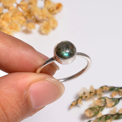 Labradorite Gemstone Silver Ring, Handmade Black Rainbow Gemstone Jewelry, Ring for Women, Gift for Her