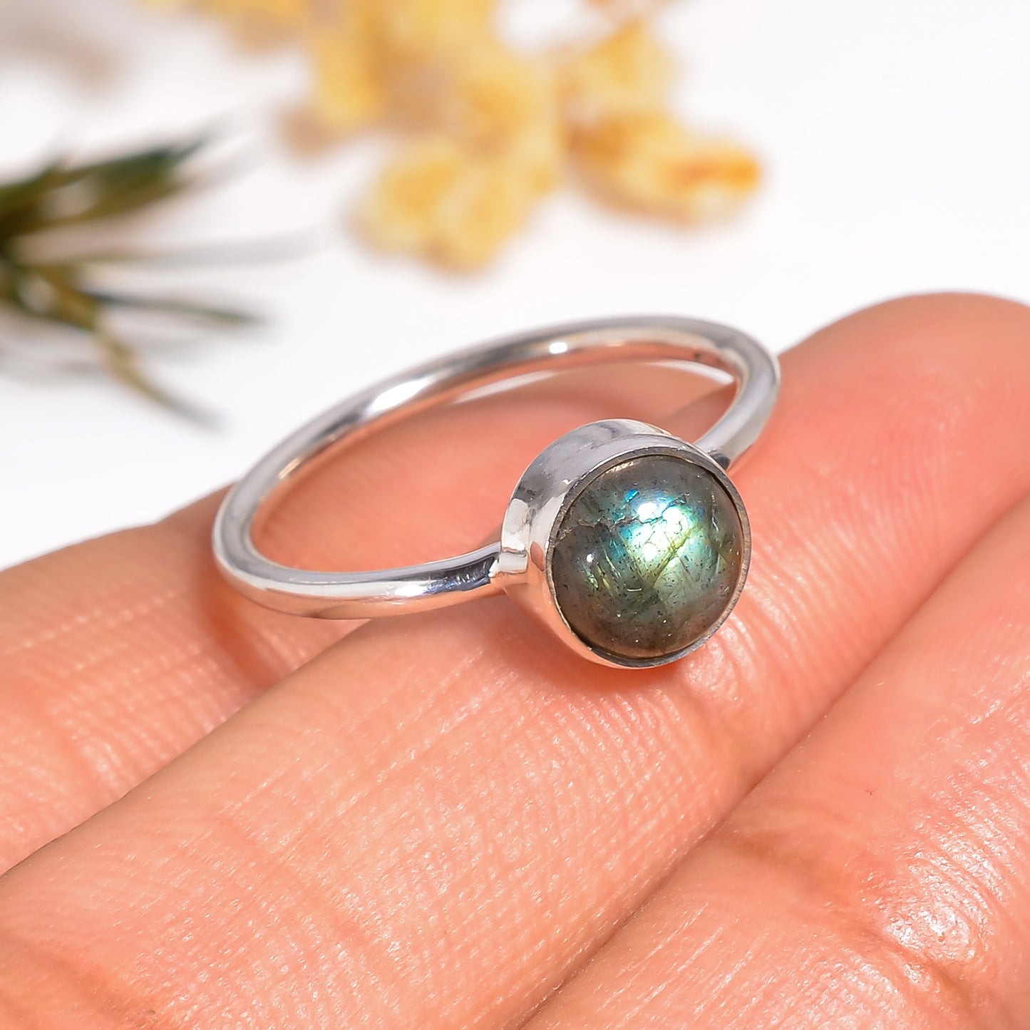 Labradorite Gemstone Silver Ring, Handmade Black Rainbow Gemstone Jewelry, Ring for Women, Gift for Her