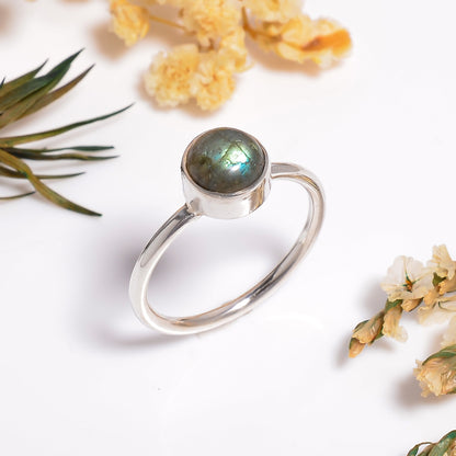 Labradorite Gemstone Silver Ring, Handmade Black Rainbow Gemstone Jewelry, Ring for Women, Gift for Her