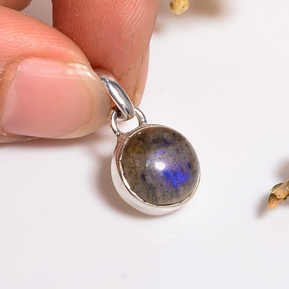 Multi fire Labradorite Gemstone Charm Pendant, Cabochon Gemstone Jewelry, 925 Silver Labradorite Gemstone Pendant for Women, Gift for Her