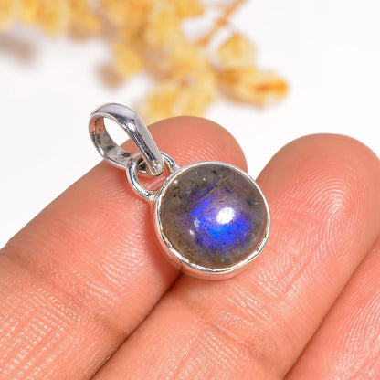 Multi fire Labradorite Gemstone Charm Pendant, Cabochon Gemstone Jewelry, 925 Silver Labradorite Gemstone Pendant for Women, Gift for Her
