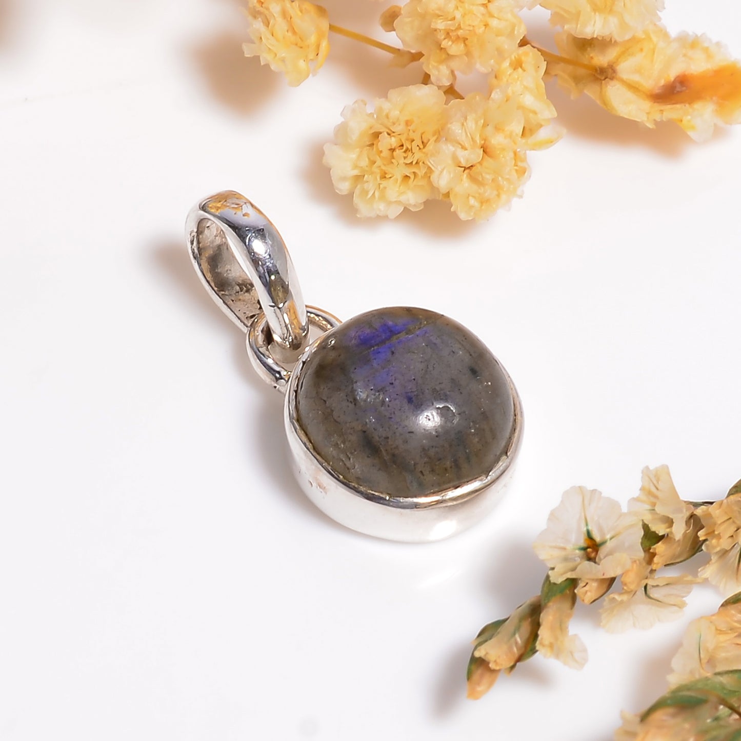 Multi fire Labradorite Gemstone Charm Pendant, Cabochon Gemstone Jewelry, 925 Silver Labradorite Gemstone Pendant for Women, Gift for Her