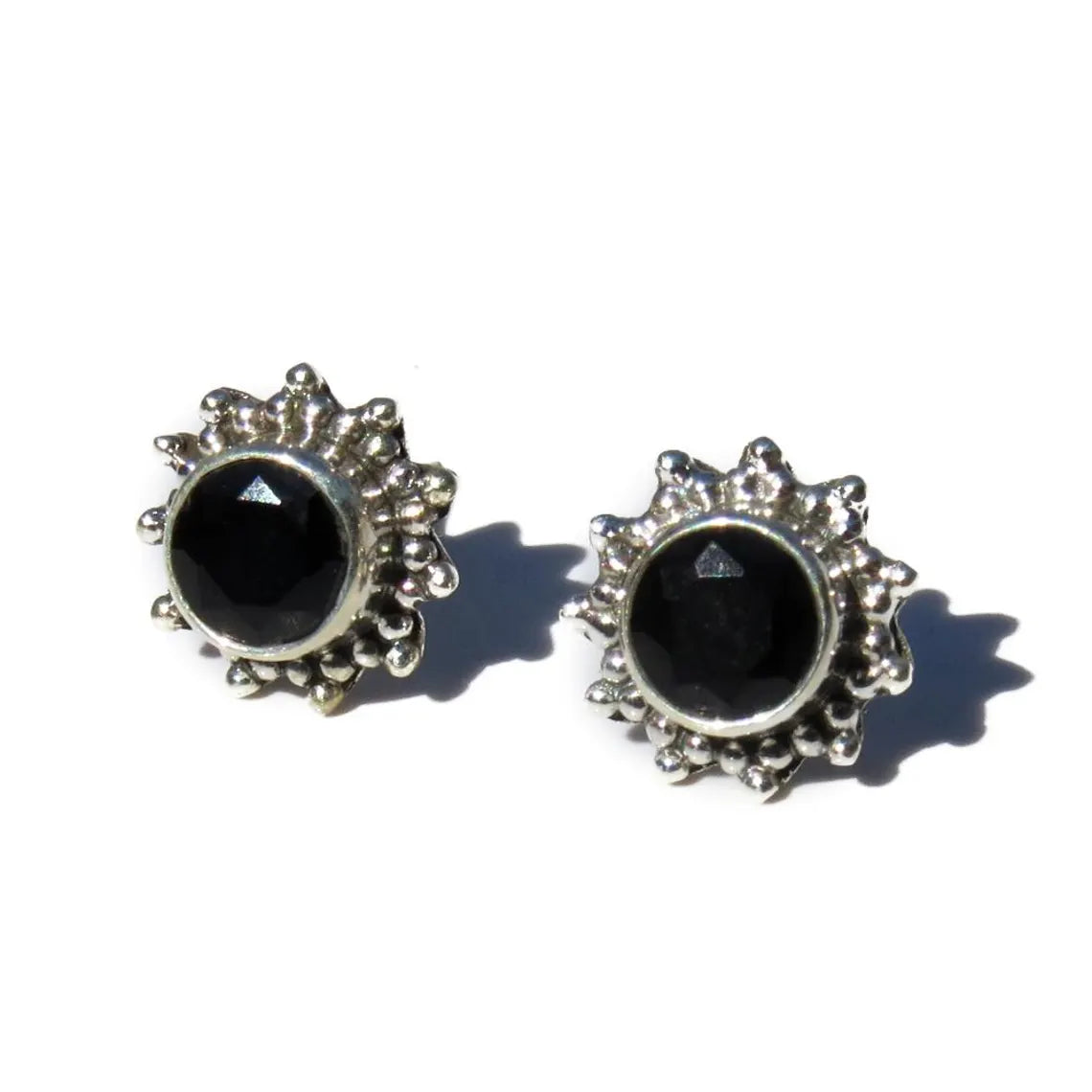 GOLD TROVE Handmade Black Onyx Tiny Silver Studs Jewelry, Onyx Studs, Studs For Gift, Gifts For Her or Him, Minimalist Black Onyx Studs