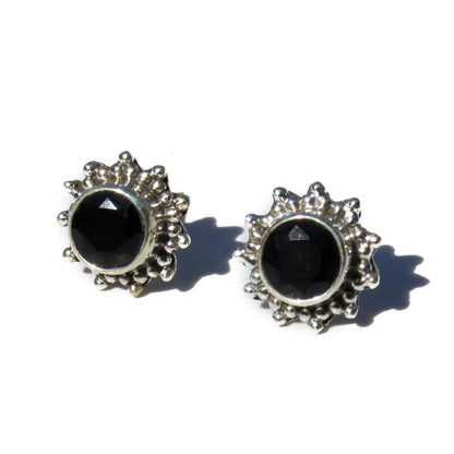 GOLD TROVE Handmade Black Onyx Tiny Silver Studs Jewelry, Onyx Studs, Studs For Gift, Gifts For Her or Him, Minimalist Black Onyx Studs