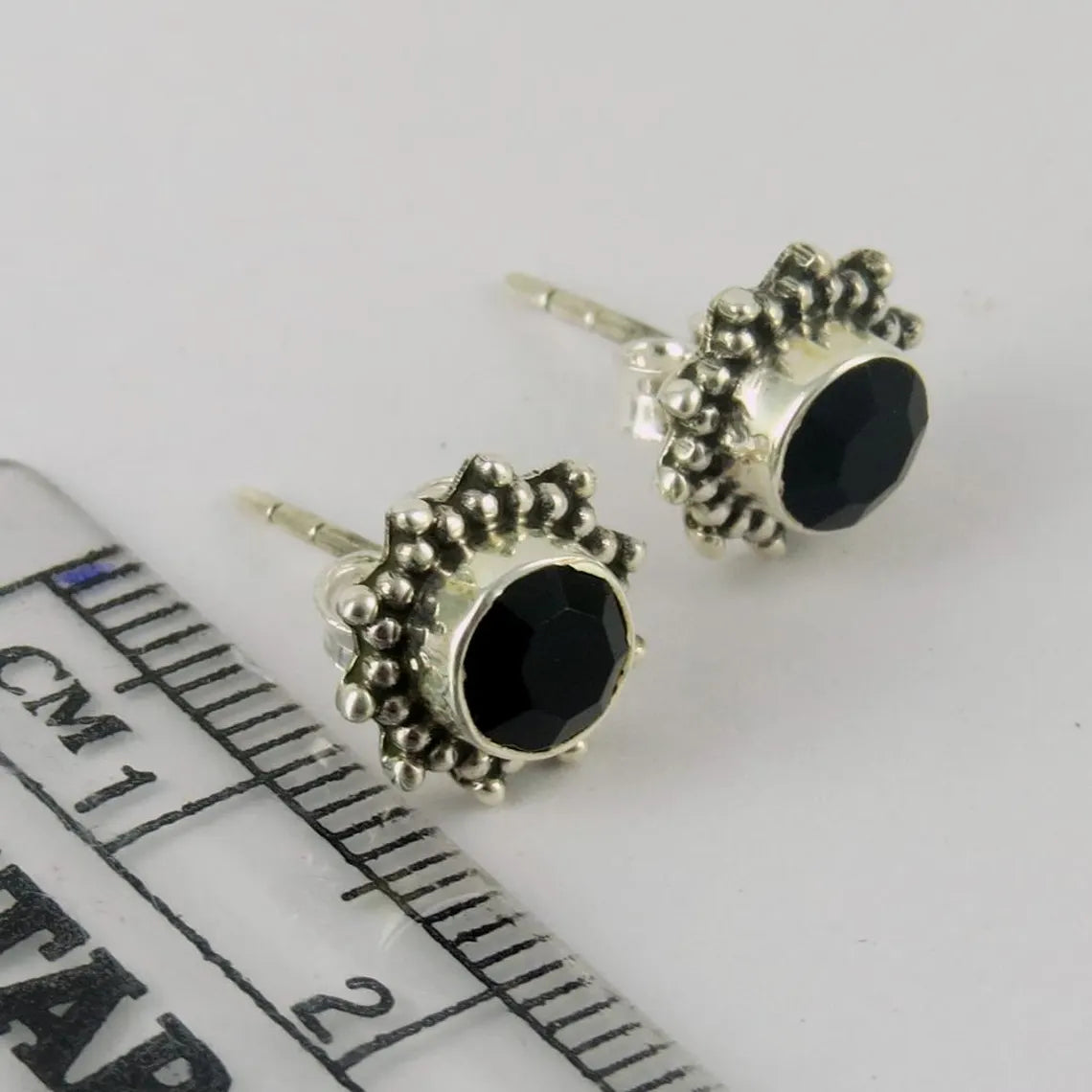 GOLD TROVE Handmade Black Onyx Tiny Silver Studs Jewelry, Onyx Studs, Studs For Gift, Gifts For Her or Him, Minimalist Black Onyx Studs