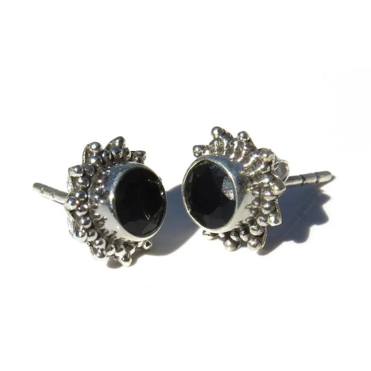 GOLD TROVE Handmade Black Onyx Tiny Silver Studs Jewelry, Onyx Studs, Studs For Gift, Gifts For Her or Him, Minimalist Black Onyx Studs